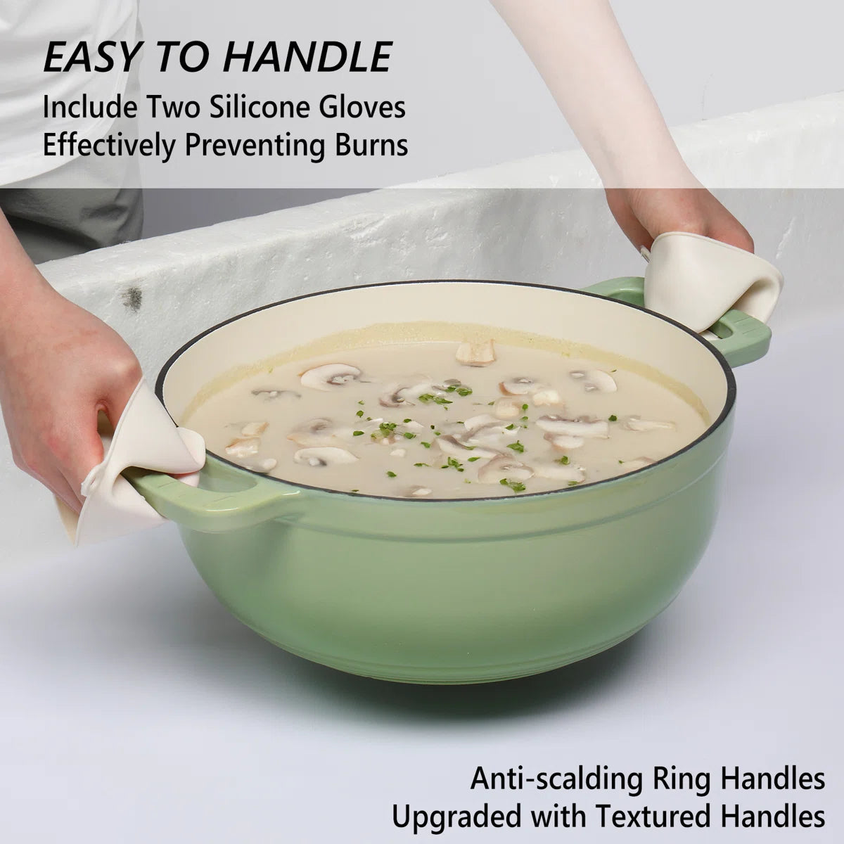 6 qt. Cast Iron Round Dutch Oven in Green With Lid