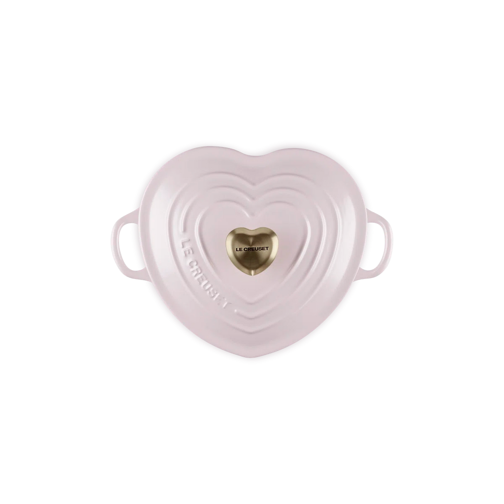 Enameled Cast Iron Traditional Heart Dish With Heart Knob, 1.25 Qt. - Chiffon Pink