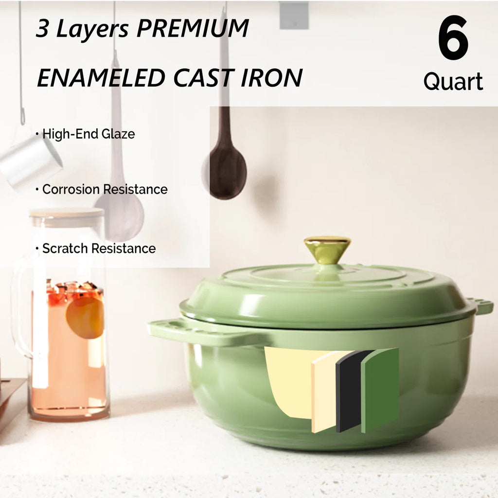 6 qt. Cast Iron Round Dutch Oven in Green With Lid